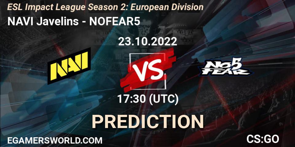 NAVI Javelins - NOFEAR5: Maç tahminleri. 23.10.2022 at 17:30, Counter-Strike (CS2), ESL Impact League Season 2: European Division