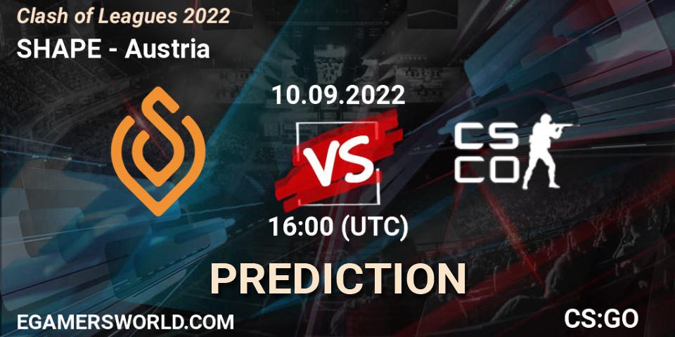 SHAPE - Austria: Maç tahminleri. 10.09.2022 at 16:00, Counter-Strike (CS2), Clash of Leagues 2022