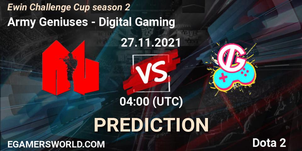 Army Geniuses - Digital Gaming: Maç tahminleri. 27.11.2021 at 04:13, Dota 2, Ewin Challenge Cup season 2