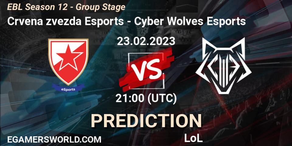 Crvena zvezda Esports - Cyber Wolves Esports: Maç tahminleri. 23.02.23, LoL, EBL Season 12 - Group Stage