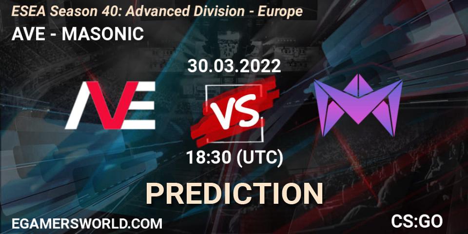 AVE - MASONIC: Maç tahminleri. 30.03.2022 at 17:00, Counter-Strike (CS2), ESEA Season 40: Advanced Division - Europe