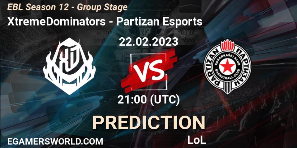 XtremeDominators - Partizan Esports: Maç tahminleri. 22.02.23, LoL, EBL Season 12 - Group Stage