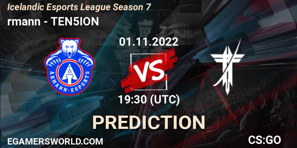 Ármann - TEN5ION: Maç tahminleri. 01.11.2022 at 19:30, Counter-Strike (CS2), Icelandic Esports League Season 7