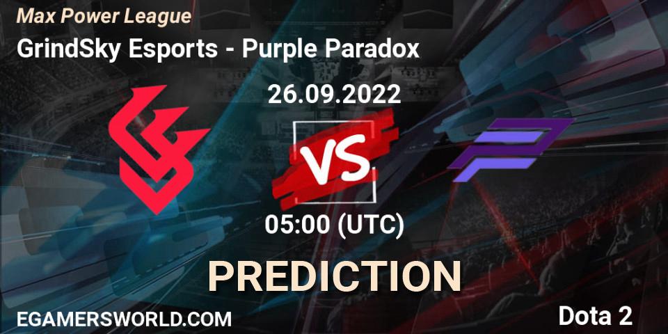 GrindSky Esports - Purple Paradox: Maç tahminleri. 26.09.2022 at 05:09, Dota 2, Max Power League