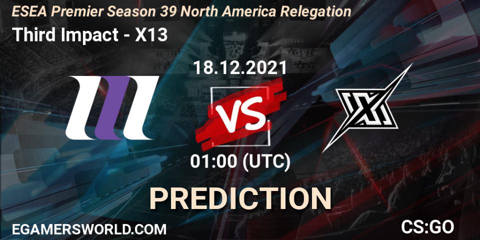Third Impact - X13: Maç tahminleri. 18.12.2021 at 01:00, Counter-Strike (CS2), ESEA Premier Season 39 North America Relegation