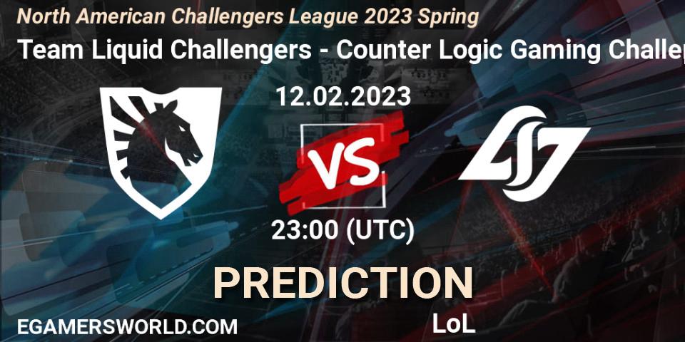 Team Liquid Challengers - Counter Logic Gaming Challengers: Maç tahminleri. 12.02.23, LoL, NACL 2023 Spring - Group Stage