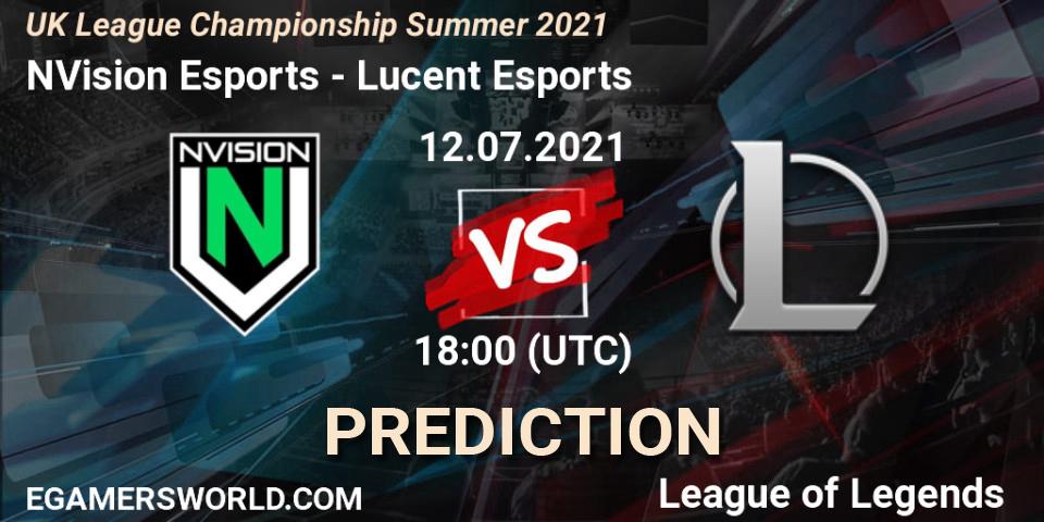 NVision Esports - Lucent Esports: Maç tahminleri. 12.07.2021 at 18:00, LoL, UK League Championship Summer 2021