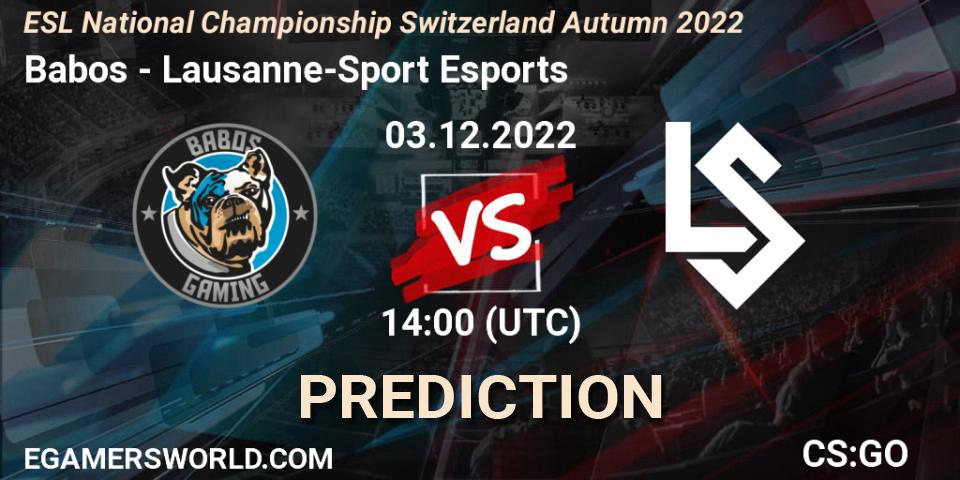 Babos - Lausanne-Sport Esports: Maç tahminleri. 03.12.22, CS2 (CS:GO), ESL National Championship Switzerland Autumn 2022