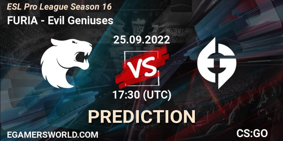 FURIA - Evil Geniuses: Maç tahminleri. 25.09.22, CS2 (CS:GO), ESL Pro League Season 16