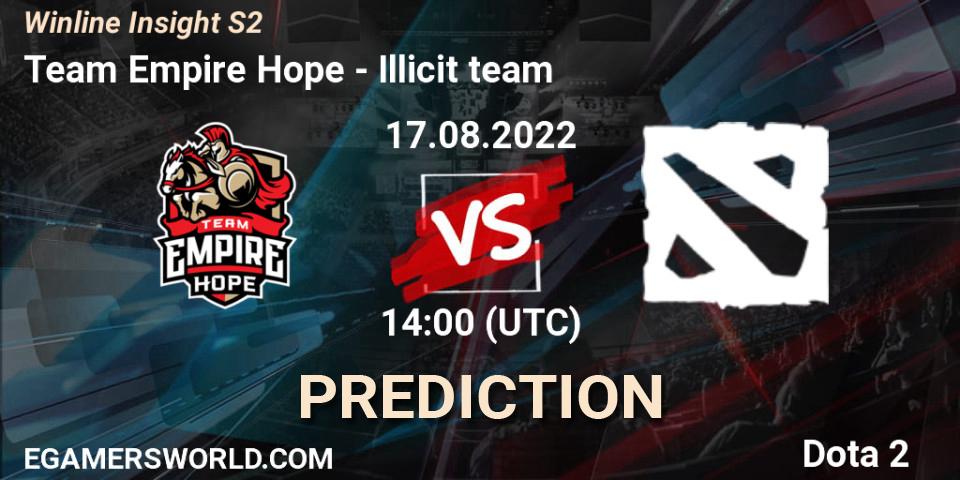 Team Empire Hope - Illicit team: Maç tahminleri. 17.08.2022 at 14:48, Dota 2, Winline Insight S2