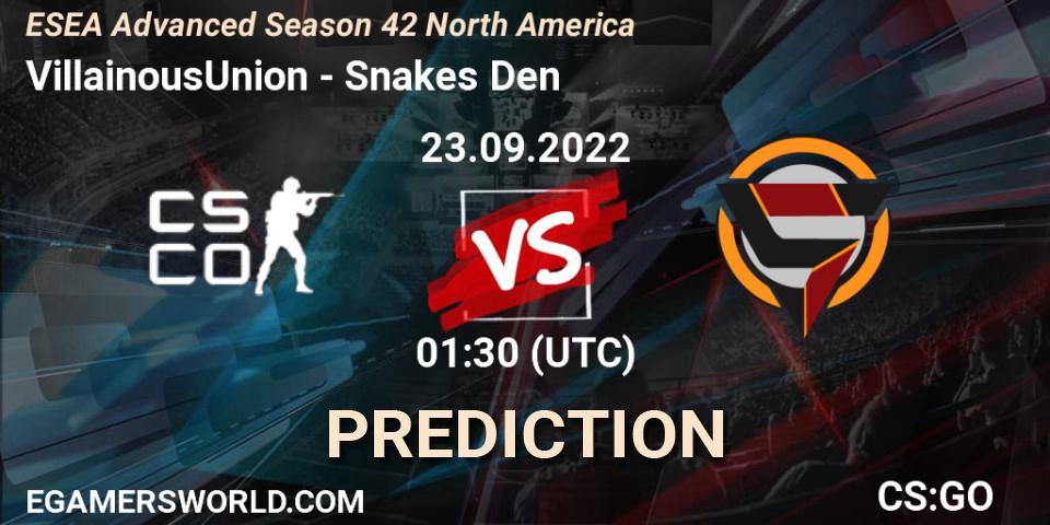 VillainousUnion - Snakes Den: Maç tahminleri. 23.09.2022 at 01:10, Counter-Strike (CS2), ESEA Advanced Season 42 North America