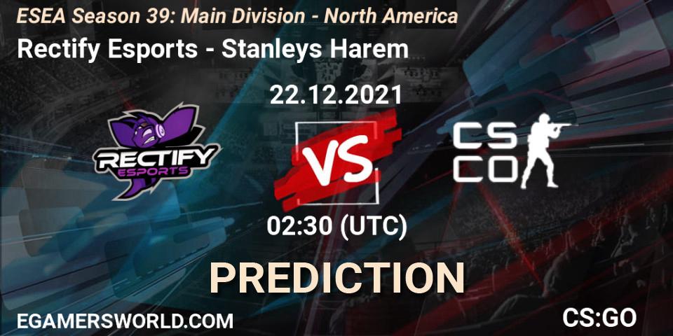 Rectify Esports - Stanleys Harem: Maç tahminleri. 22.12.2021 at 02:30, Counter-Strike (CS2), ESEA Season 39: Main Division - North America