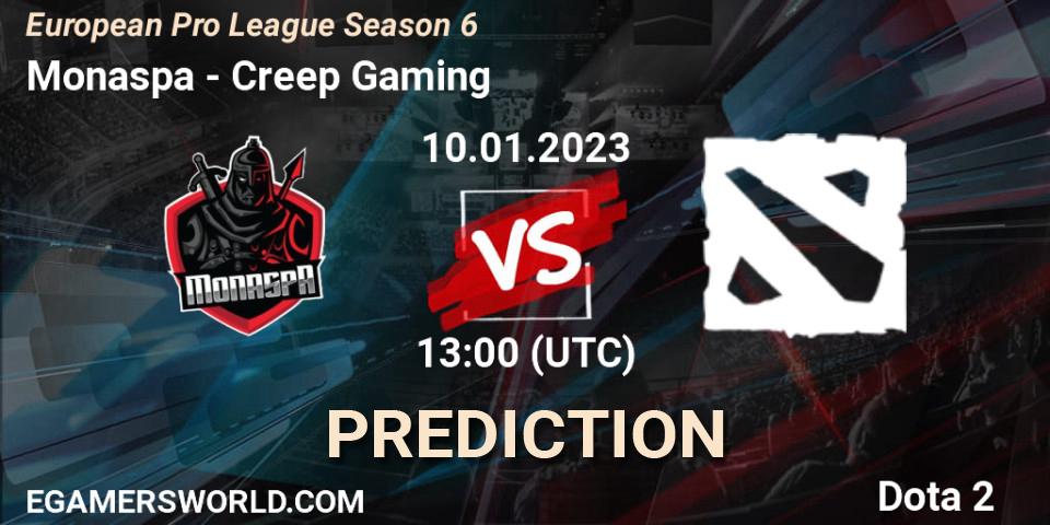 Monaspa - Creep Gaming: Maç tahminleri. 10.01.2023 at 13:04, Dota 2, European Pro League Season 6