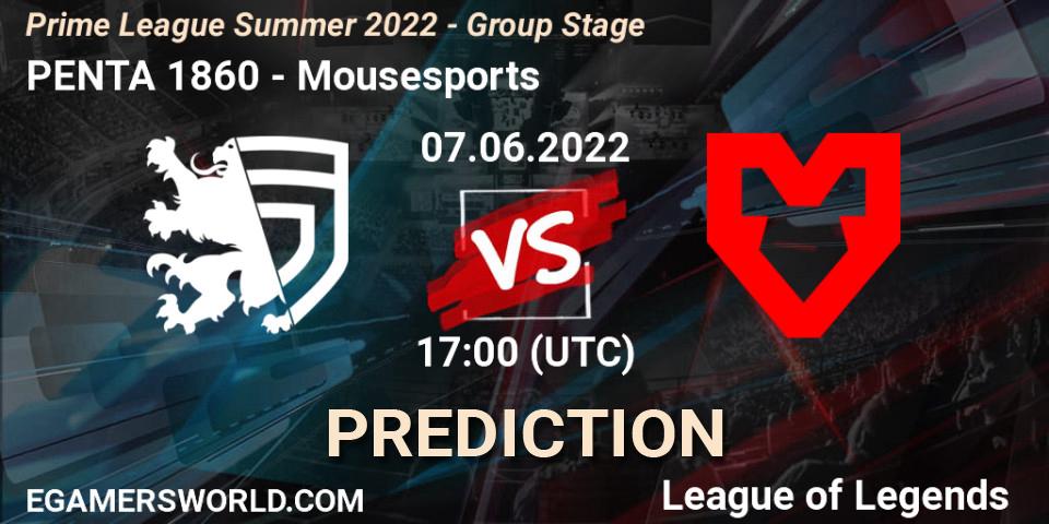 PENTA 1860 - Mousesports: Maç tahminleri. 07.06.2022 at 20:00, LoL, Prime League Summer 2022 - Group Stage