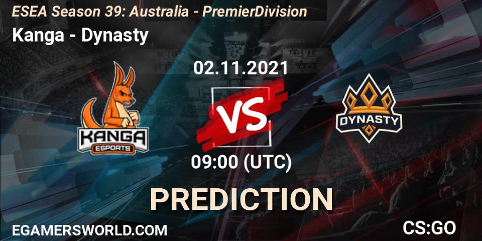 Kanga - Dynasty: Maç tahminleri. 25.11.2021 at 09:00, Counter-Strike (CS2), ESEA Season 39: Australia - Premier Division