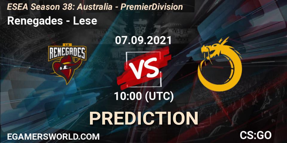 Renegades - Lese: Maç tahminleri. 07.09.2021 at 10:00, Counter-Strike (CS2), ESEA Season 38: Australia - Premier Division