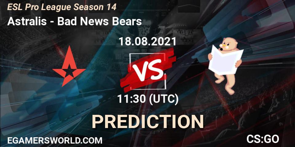 Astralis - Bad News Bears: Maç tahminleri. 18.08.2021 at 11:30, Counter-Strike (CS2), ESL Pro League Season 14