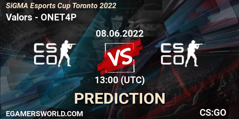 Valors - ONET4P: Maç tahminleri. 08.06.2022 at 13:00, Counter-Strike (CS2), SiGMA Esports Cup Toronto 2022