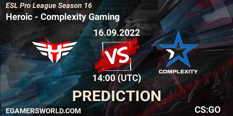 Heroic - Complexity Gaming: Maç tahminleri. 16.09.2022 at 14:45, Counter-Strike (CS2), ESL Pro League Season 16