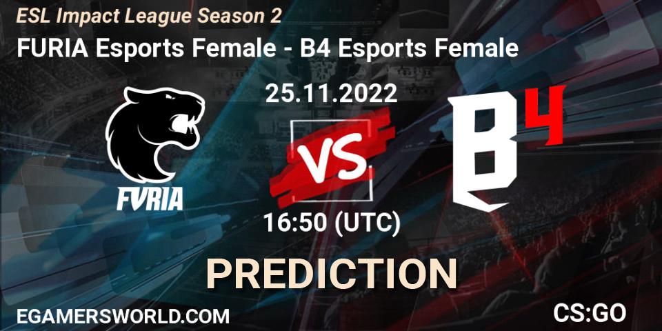 FURIA Esports Female - B4 Esports Female: Maç tahminleri. 25.11.2022 at 16:45, Counter-Strike (CS2), ESL Impact League Season 2