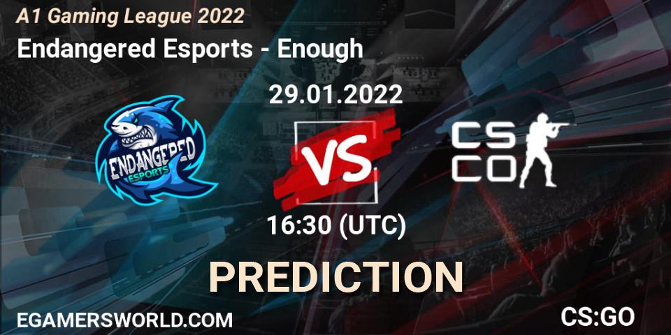 Endangered Esports - Enough: Maç tahminleri. 29.01.2022 at 16:30, Counter-Strike (CS2), A1 Gaming League 2022