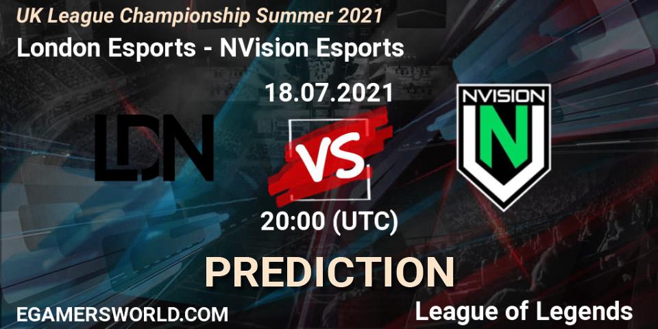 London Esports - NVision Esports: Maç tahminleri. 18.07.2021 at 20:00, LoL, UK League Championship Summer 2021