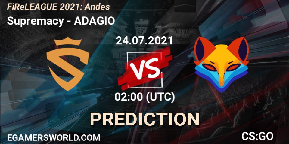 Supremacy - ADAGIO: Maç tahminleri. 24.07.2021 at 01:00, Counter-Strike (CS2), FiReLEAGUE 2021: Andes