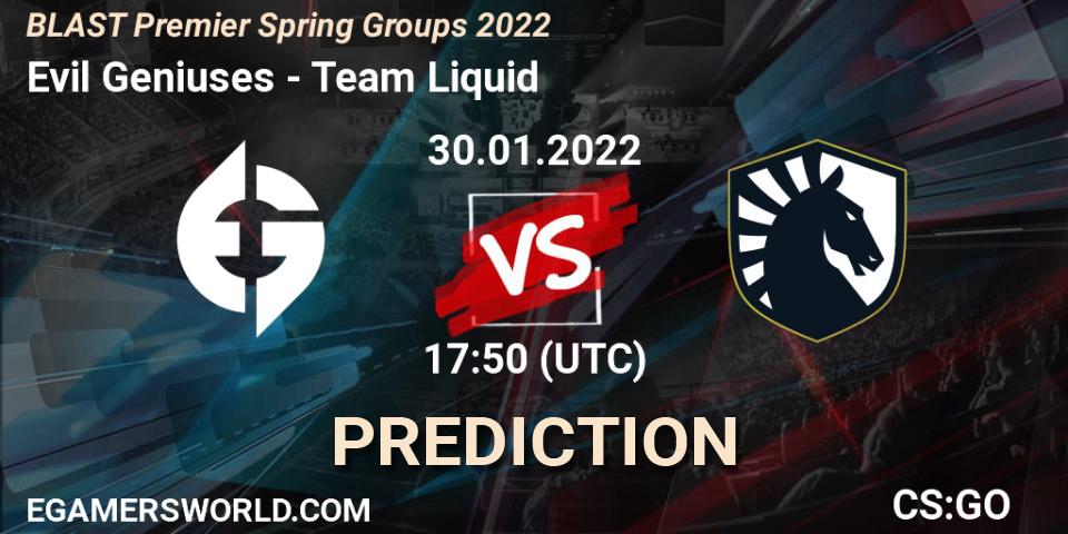 Evil Geniuses - Team Liquid: Maç tahminleri. 30.01.2022 at 18:20, Counter-Strike (CS2), BLAST Premier Spring Groups 2022