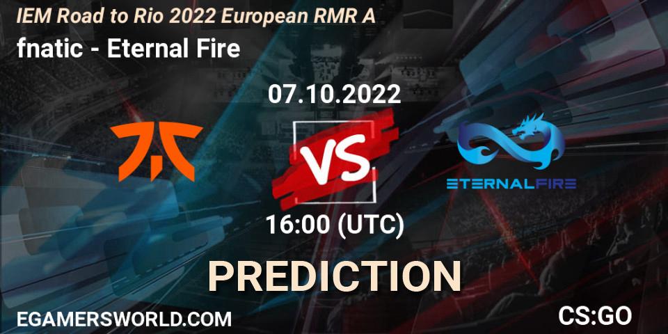 fnatic - Eternal Fire: Maç tahminleri. 07.10.2022 at 16:00, Counter-Strike (CS2), IEM Road to Rio 2022 European RMR A