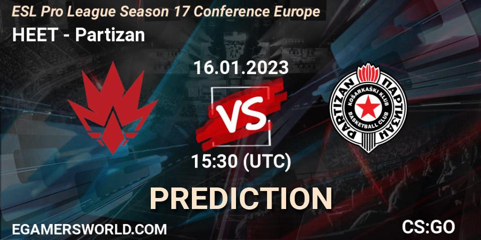 HEET - Partizan: Maç tahminleri. 16.01.2023 at 15:30, Counter-Strike (CS2), ESL Pro League Season 17 Conference Europe