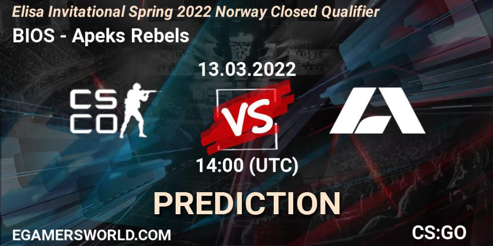 BIOS - Apeks Rebels: Maç tahminleri. 13.03.2022 at 14:00, Counter-Strike (CS2), Elisa Invitational Spring 2022 Norway Closed Qualifier