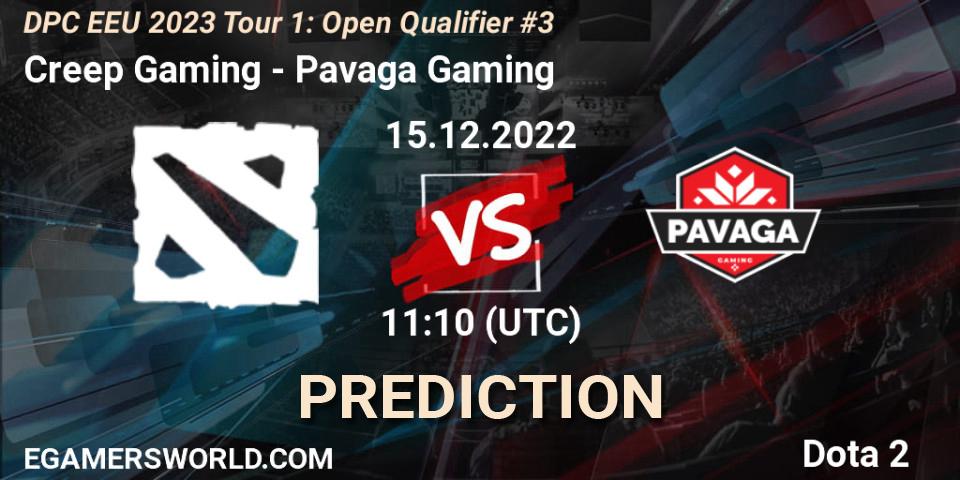 Creep Gaming - Pavaga Gaming: Maç tahminleri. 15.12.22, Dota 2, DPC EEU 2023 Tour 1: Open Qualifier #3