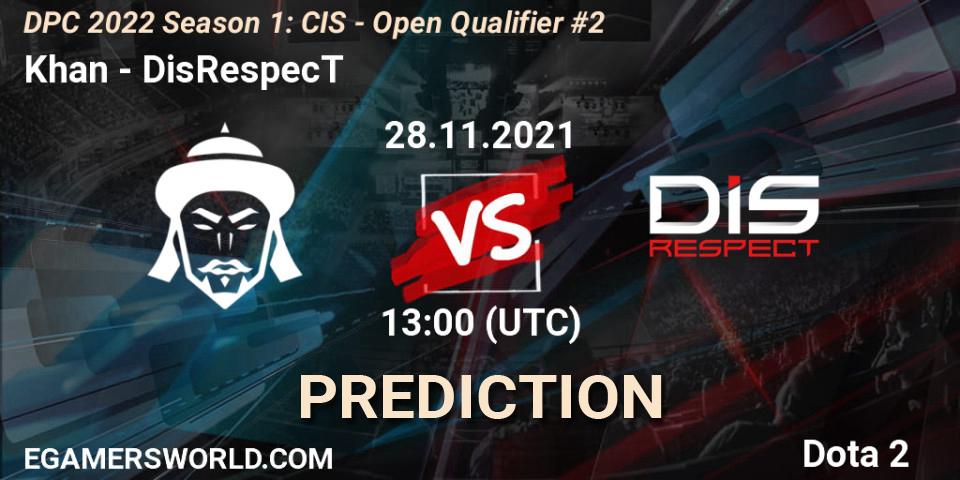 Khan - DisRespecT: Maç tahminleri. 28.11.2021 at 13:00, Dota 2, DPC 2022 Season 1: CIS - Open Qualifier #2