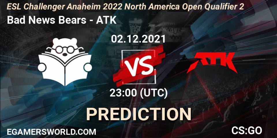 Bad News Bears - ATK: Maç tahminleri. 02.12.2021 at 23:00, Counter-Strike (CS2), ESL Challenger Anaheim 2022 North America Open Qualifier 2