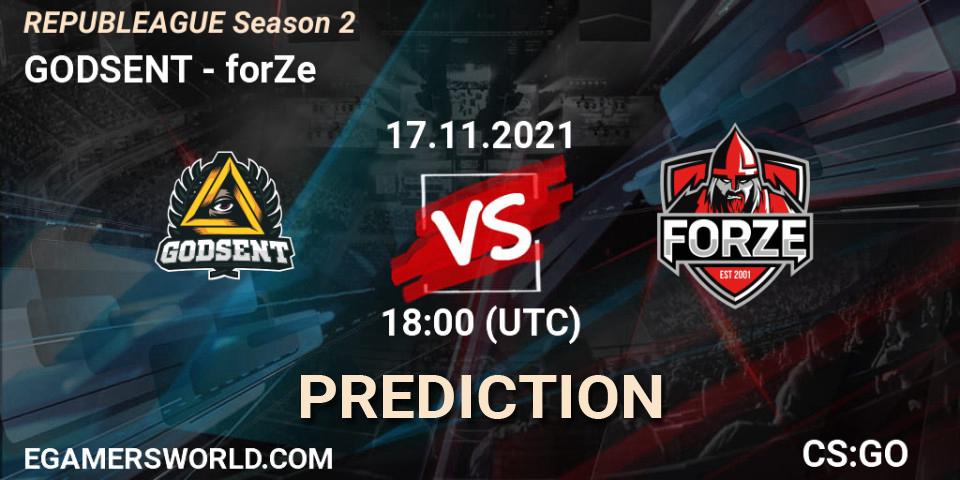 GODSENT - forZe: Maç tahminleri. 17.11.2021 at 18:00, Counter-Strike (CS2), REPUBLEAGUE Season 2