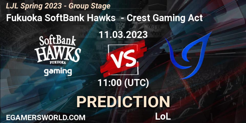 Fukuoka SoftBank Hawks - Crest Gaming Act: Maç tahminleri. 11.03.2023 at 11:15, LoL, LJL Spring 2023 - Group Stage