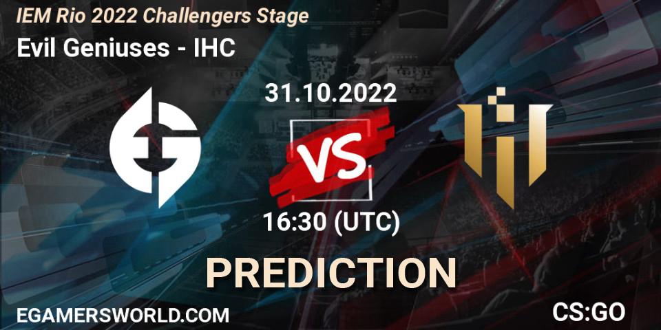 Evil Geniuses - IHC: Maç tahminleri. 31.10.22, CS2 (CS:GO), IEM Rio 2022 Challengers Stage