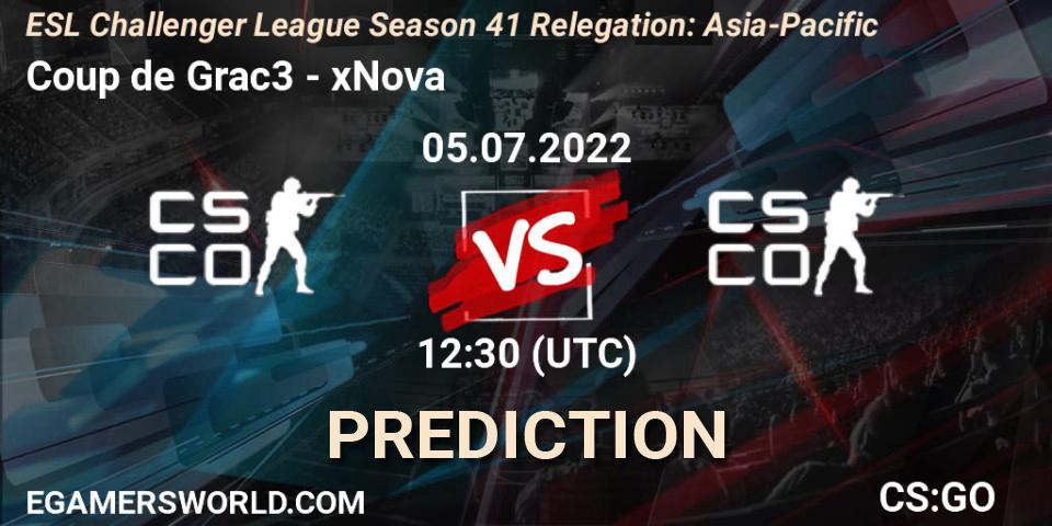 Coup de Grac3 - xNova: Maç tahminleri. 05.07.2022 at 12:30, Counter-Strike (CS2), ESL Challenger League Season 41 Relegation: Asia-Pacific