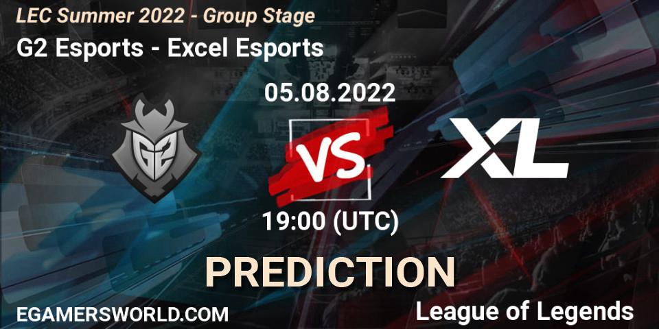 G2 Esports - Excel Esports: Maç tahminleri. 05.08.2022 at 20:00, LoL, LEC Summer 2022 - Group Stage