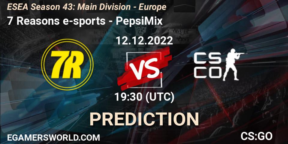 7 Reasons e-sports - PepsiMix: Maç tahminleri. 12.12.2022 at 18:00, Counter-Strike (CS2), ESEA Season 43: Main Division - Europe