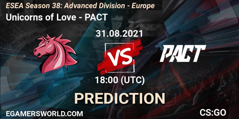 Unicorns of Love - PACT: Maç tahminleri. 31.08.2021 at 18:00, Counter-Strike (CS2), ESEA Season 38: Advanced Division - Europe