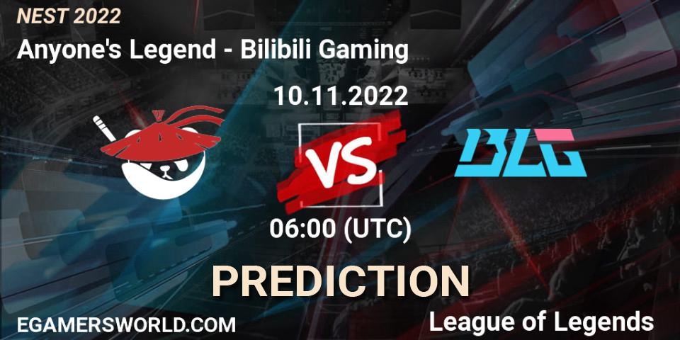 Anyone's Legend - Bilibili Gaming: Maç tahminleri. 10.11.2022 at 06:00, LoL, NEST 2022