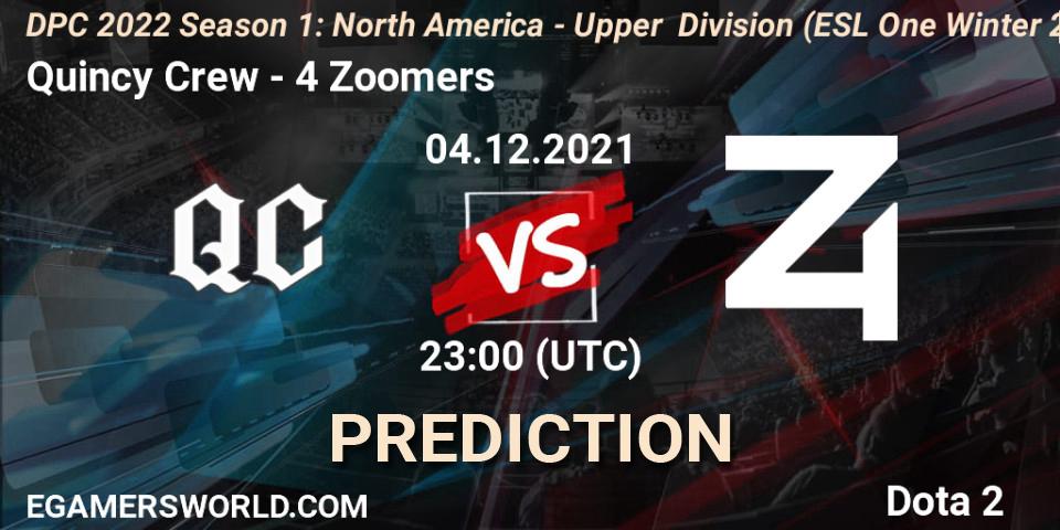 Quincy Crew - 4 Zoomers: Maç tahminleri. 04.12.2021 at 22:55, Dota 2, DPC 2022 Season 1: North America - Upper Division (ESL One Winter 2021)