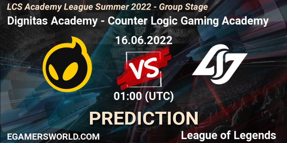 Dignitas Academy - Counter Logic Gaming Academy: Maç tahminleri. 16.06.2022 at 00:00, LoL, LCS Academy League Summer 2022 - Group Stage