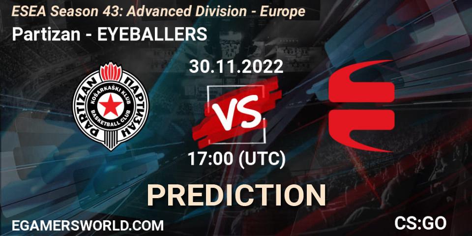 Partizan - EYEBALLERS: Maç tahminleri. 02.12.22, CS2 (CS:GO), ESEA Season 43: Advanced Division - Europe