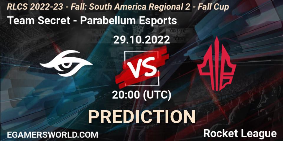 Team Secret - Parabellum Esports: Maç tahminleri. 29.10.2022 at 20:00, Rocket League, RLCS 2022-23 - Fall: South America Regional 2 - Fall Cup