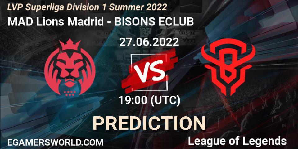 MAD Lions Madrid - BISONS ECLUB: Maç tahminleri. 27.06.2022 at 19:00, LoL, LVP Superliga Division 1 Summer 2022