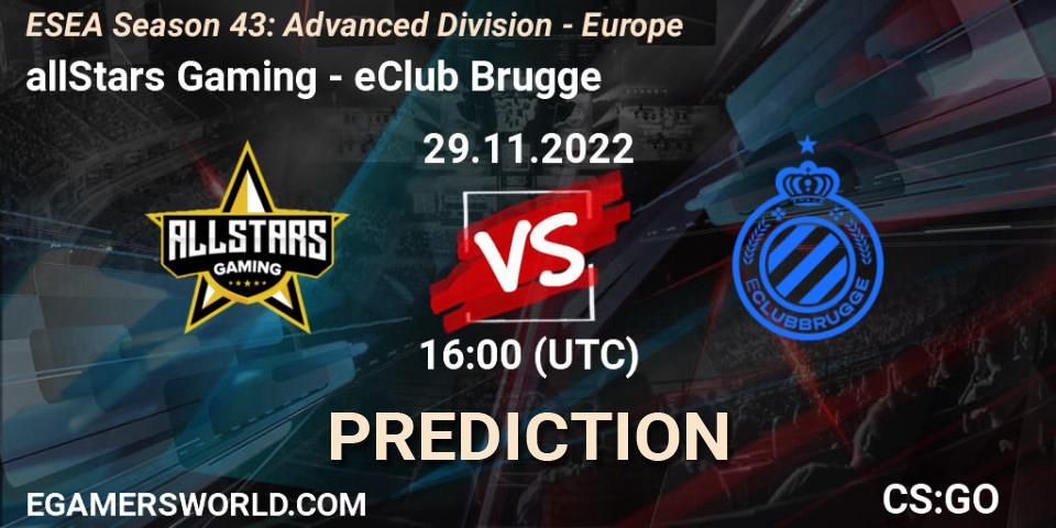 allStars Gaming - eClub Brugge: Maç tahminleri. 29.11.22, CS2 (CS:GO), ESEA Season 43: Advanced Division - Europe