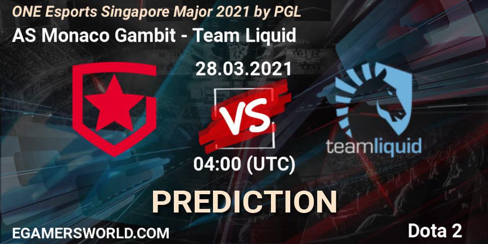 AS Monaco Gambit - Team Liquid: Maç tahminleri. 28.03.2021 at 03:53, Dota 2, ONE Esports Singapore Major 2021