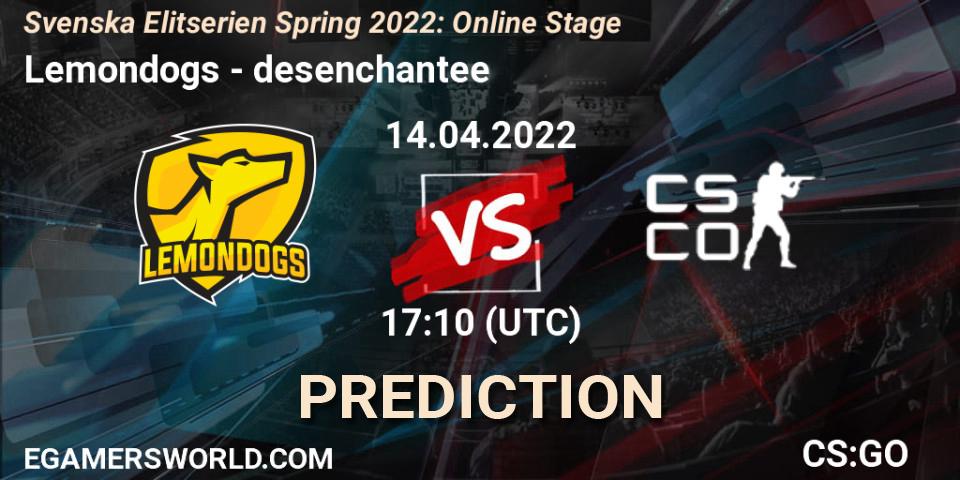 Lemondogs - desenchantee: Maç tahminleri. 21.04.2022 at 17:00, Counter-Strike (CS2), Svenska Elitserien Spring 2022: Online Stage